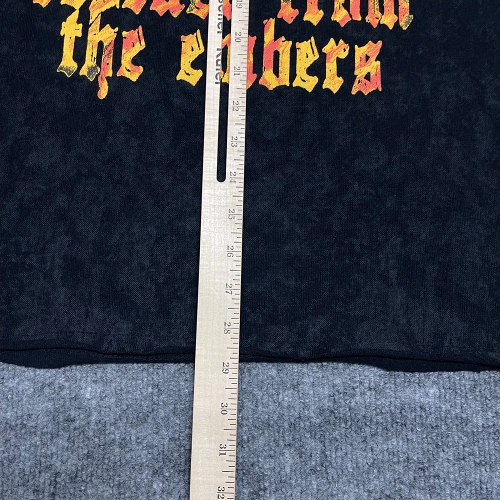 Biker Shirt Mens Large Black Mad Cult Rescued From The Embers Flaming Skull Boxy